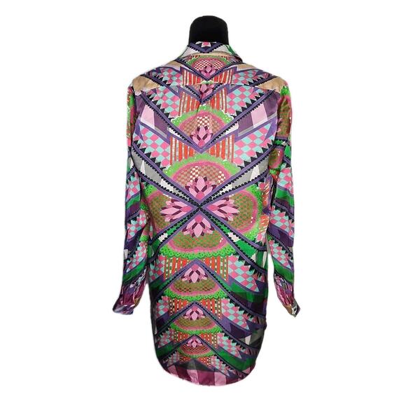 Custo Barcelona Multicolor Geometric Shirt Dress Long Sleeve Silk Blend Size 36 - Picture 3 of 9